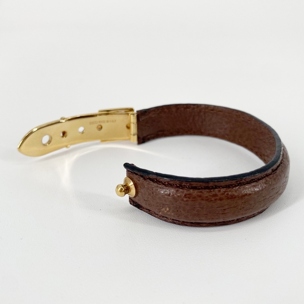 Gucci Brown Leather Gold Belt Buckle Bangle Bracelet - Picture 6 of 7
